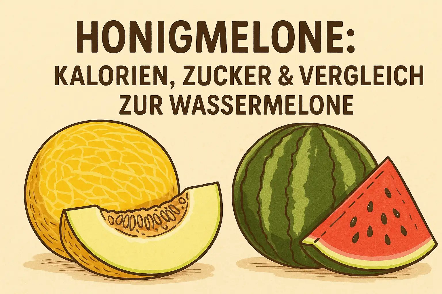 Zeichnung von einer Wassermelone und einer Honigmelone.