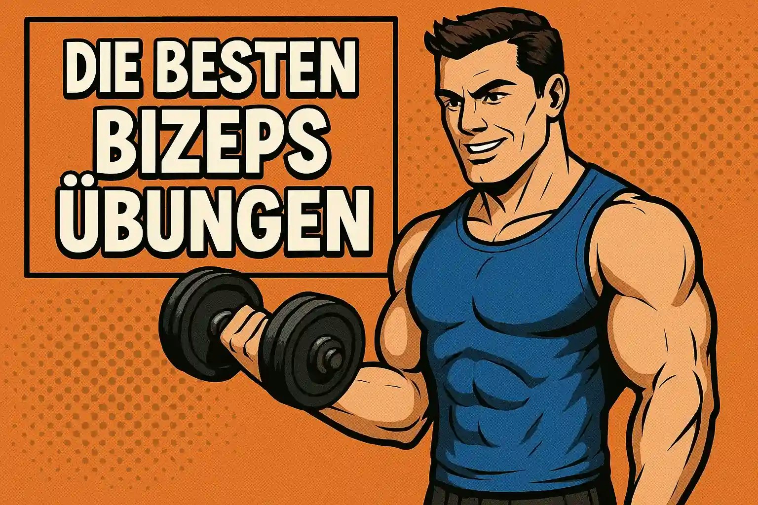 Zeichnung von einem muskulösen Mann mit einer Kurzhantel.