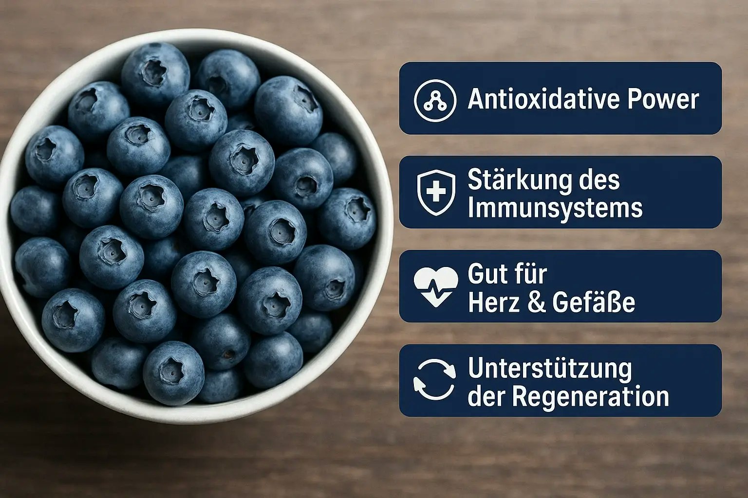 Darstellung der Vorteile von Blaubeeren.