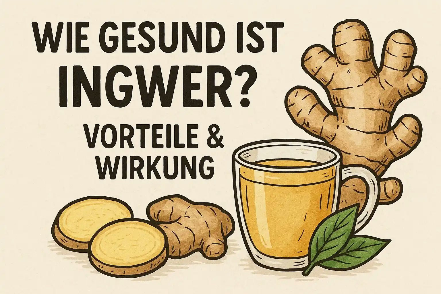 Eine Zeichnung von Ingwer und einer Tasse Tee.