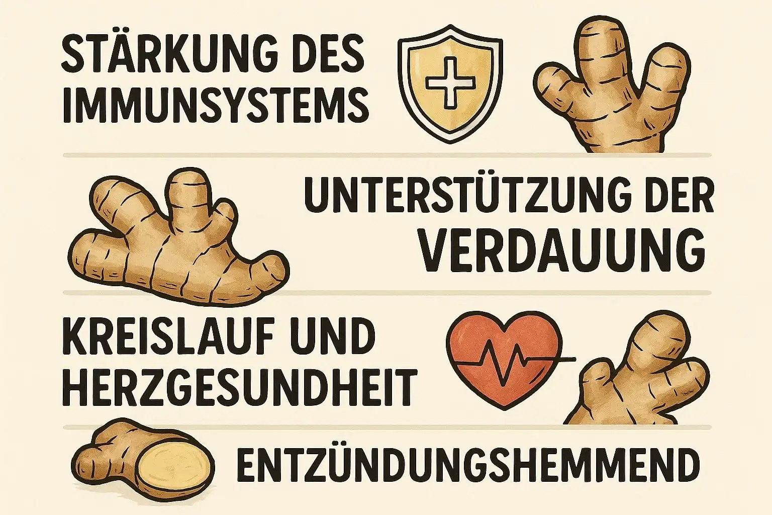 Darstellung der Vorteile von Ingwer.