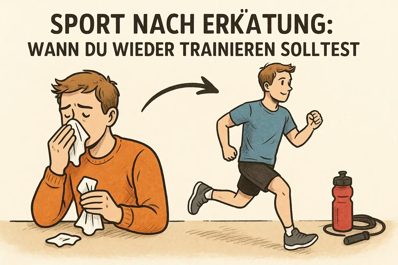 Zeichnung von einem Mann mit Erkältung.
