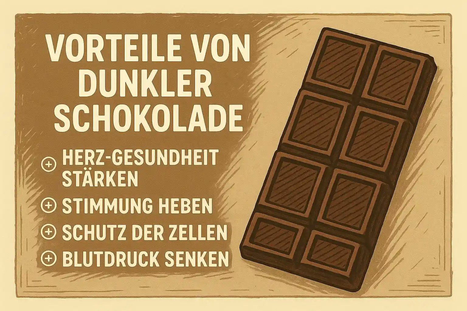 Darstellung der Vorteile von dunkler Schokolade.