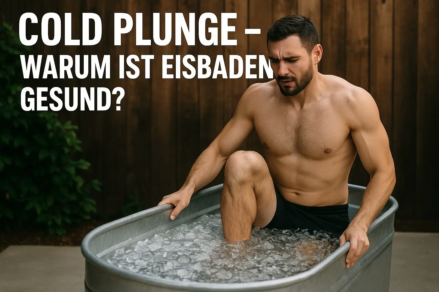 Bild von einem Mann, der Cold Plunge in einer Eiswanne macht.