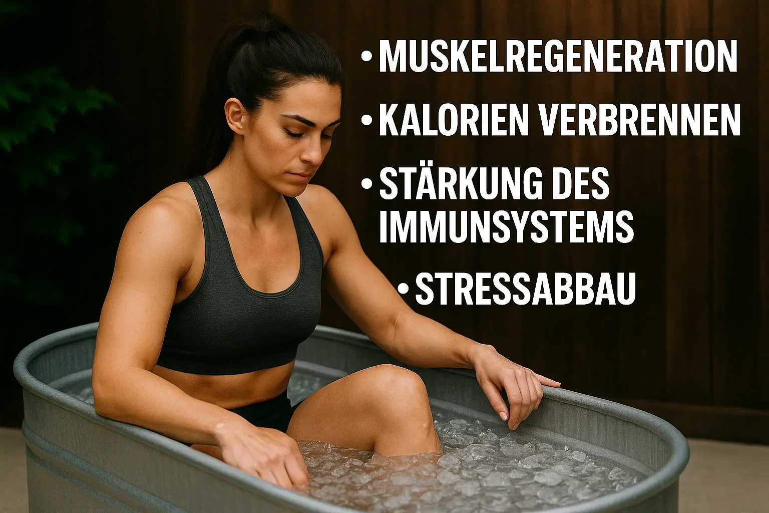 Bild von einer Frau, die in einer Eiswanne sitzt.