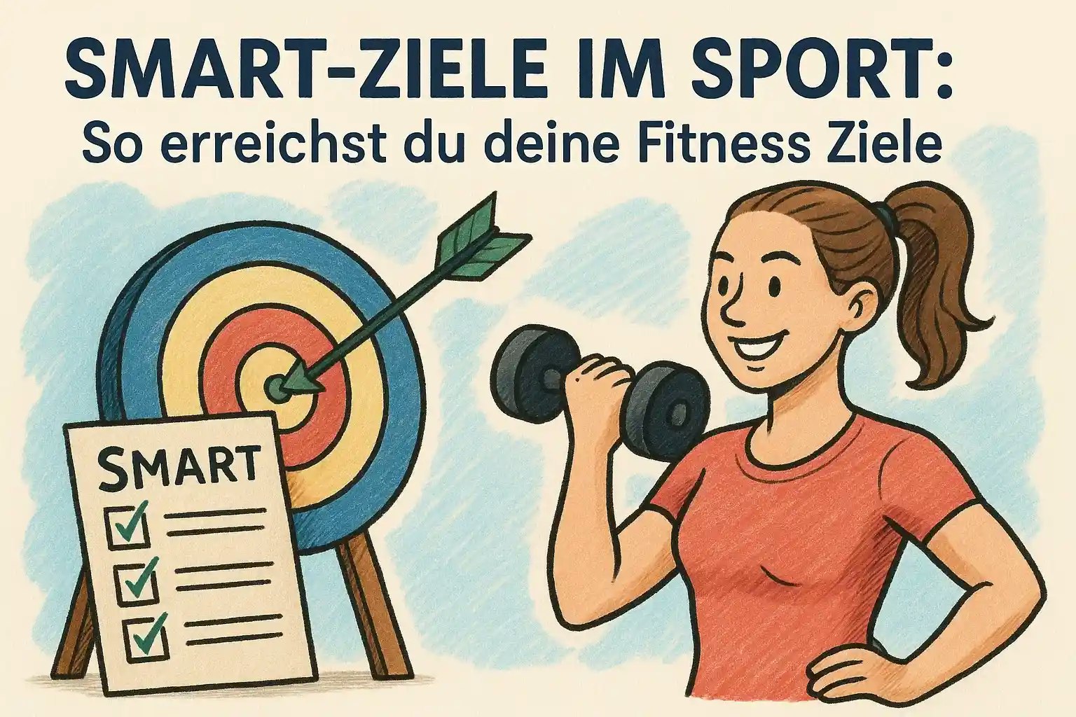 Zeichnung einer Frau beim Sport mit SMART-Zielen.
