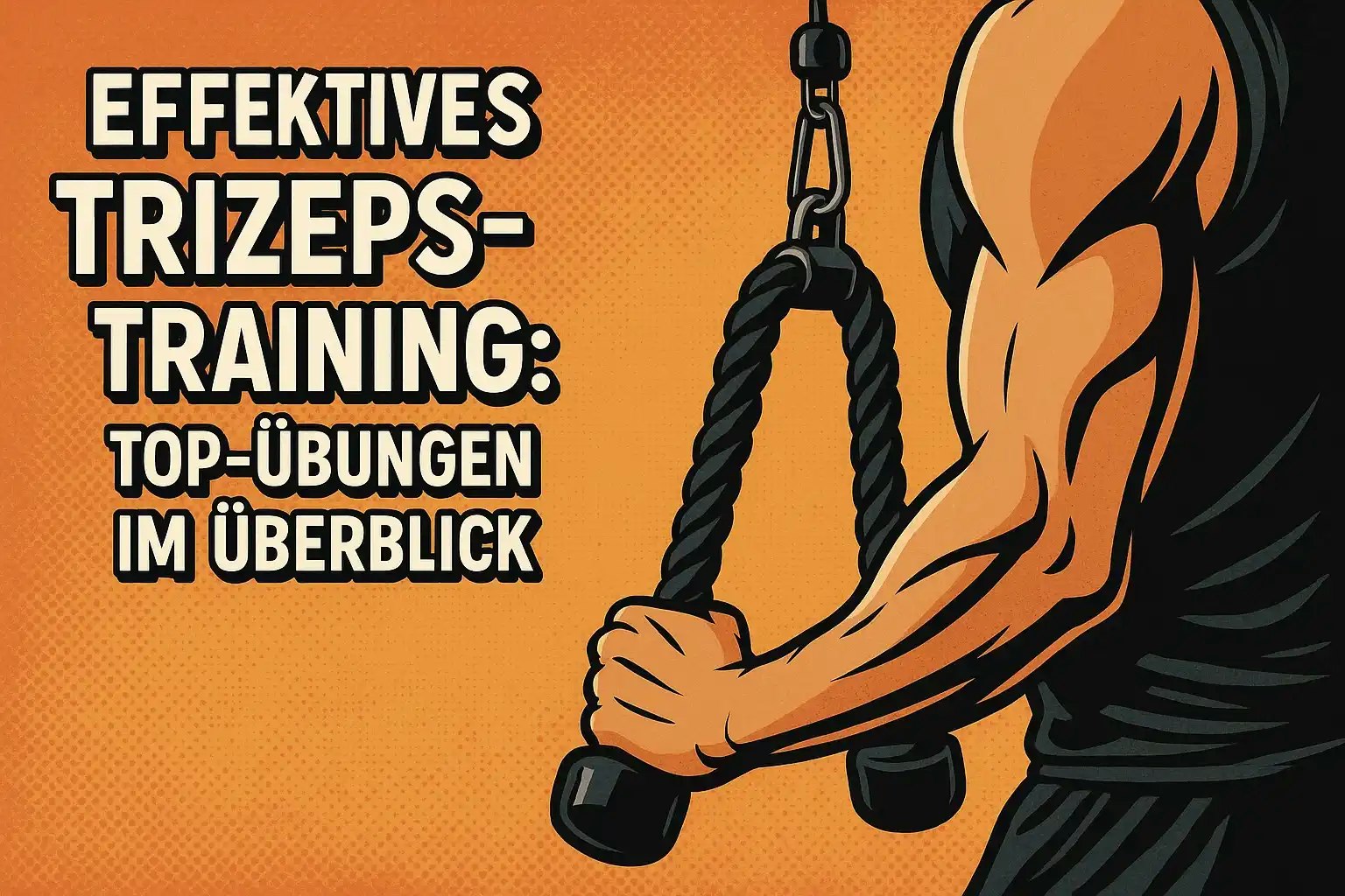 Zeichnung von einem Mann beim Trizeps-Training an einem Kabelzug.