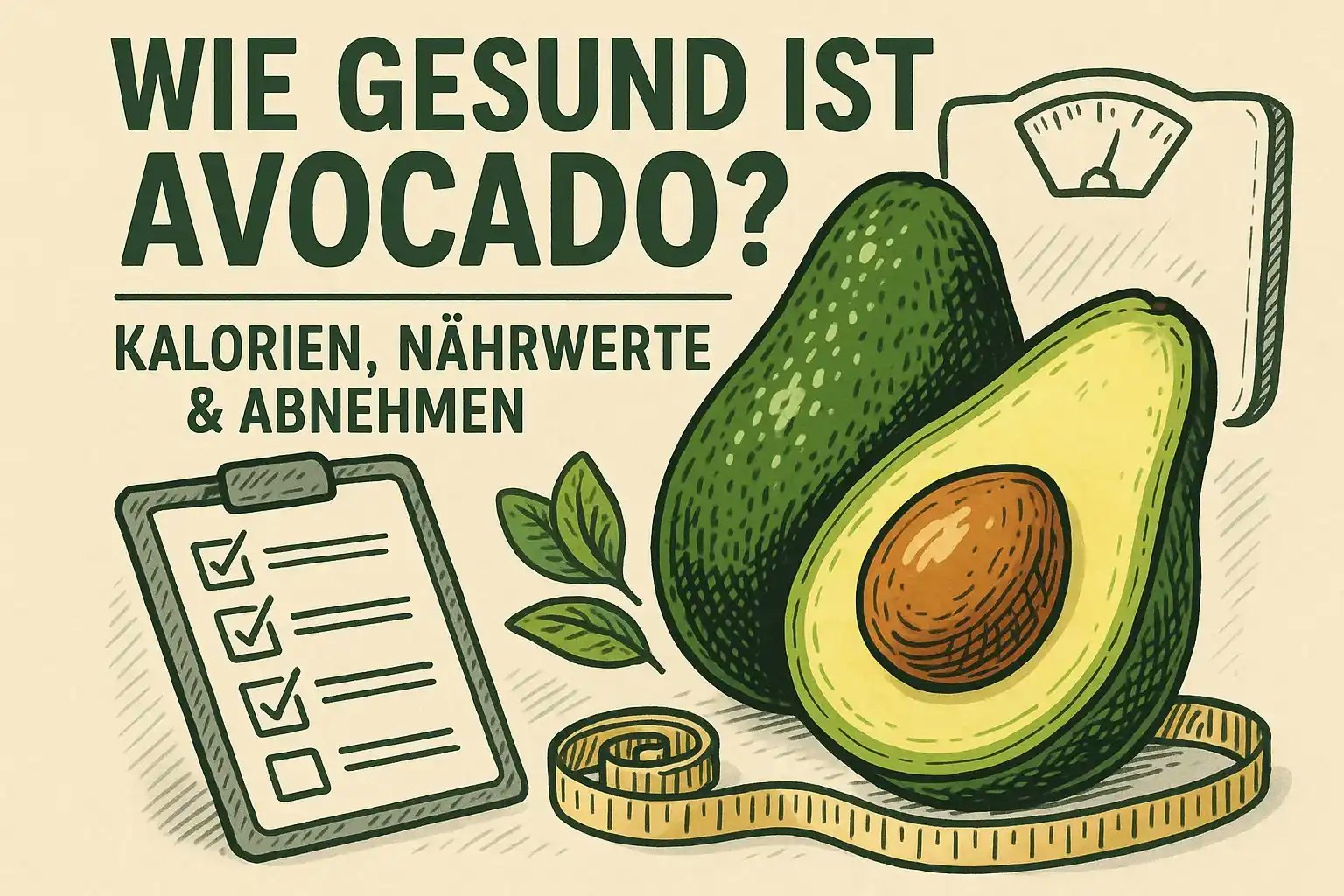 Gezeichnete Darstellung einer Avocado.