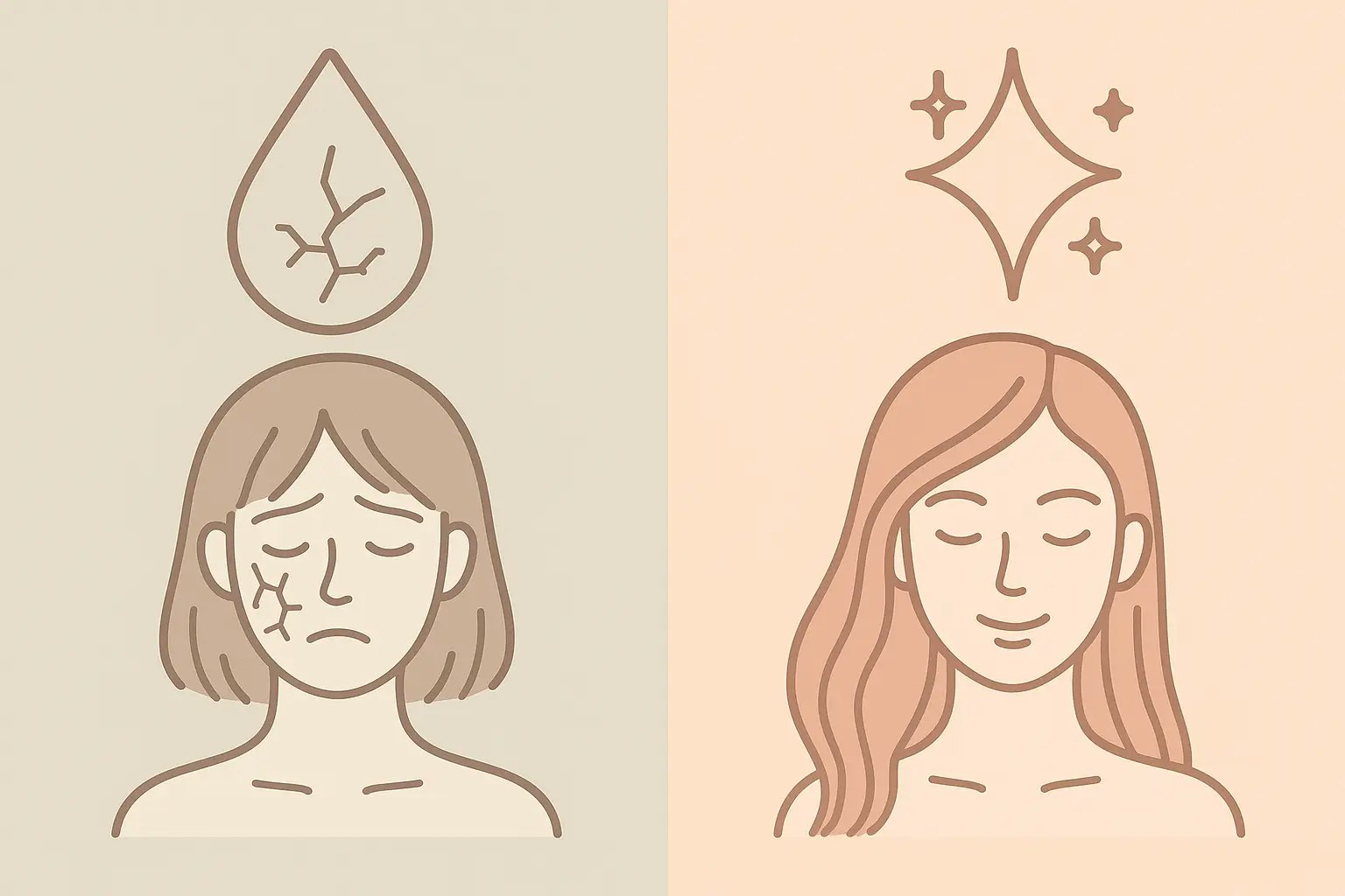 Flat Design Darstellung der Vorteile von Wasser für Haut und Haare