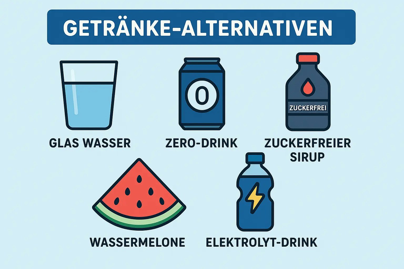 Flat Design Übersicht gesunder Getränke-Alternativen