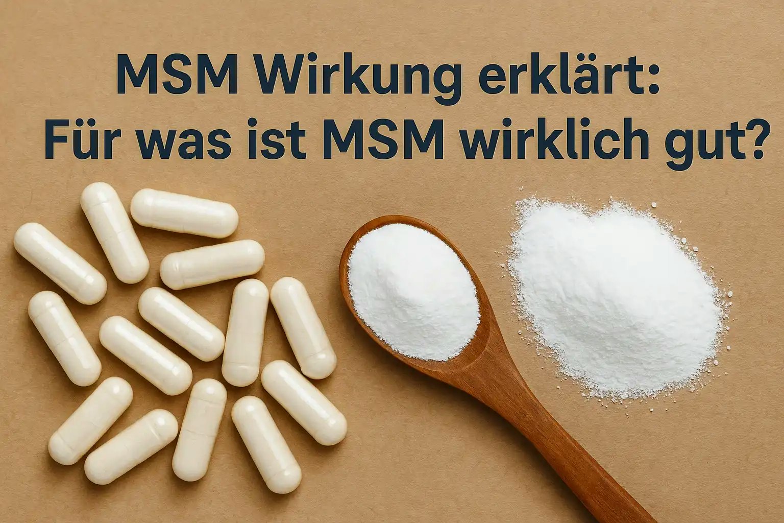 Darstellung von MSM als Pulver und in Kapselform.