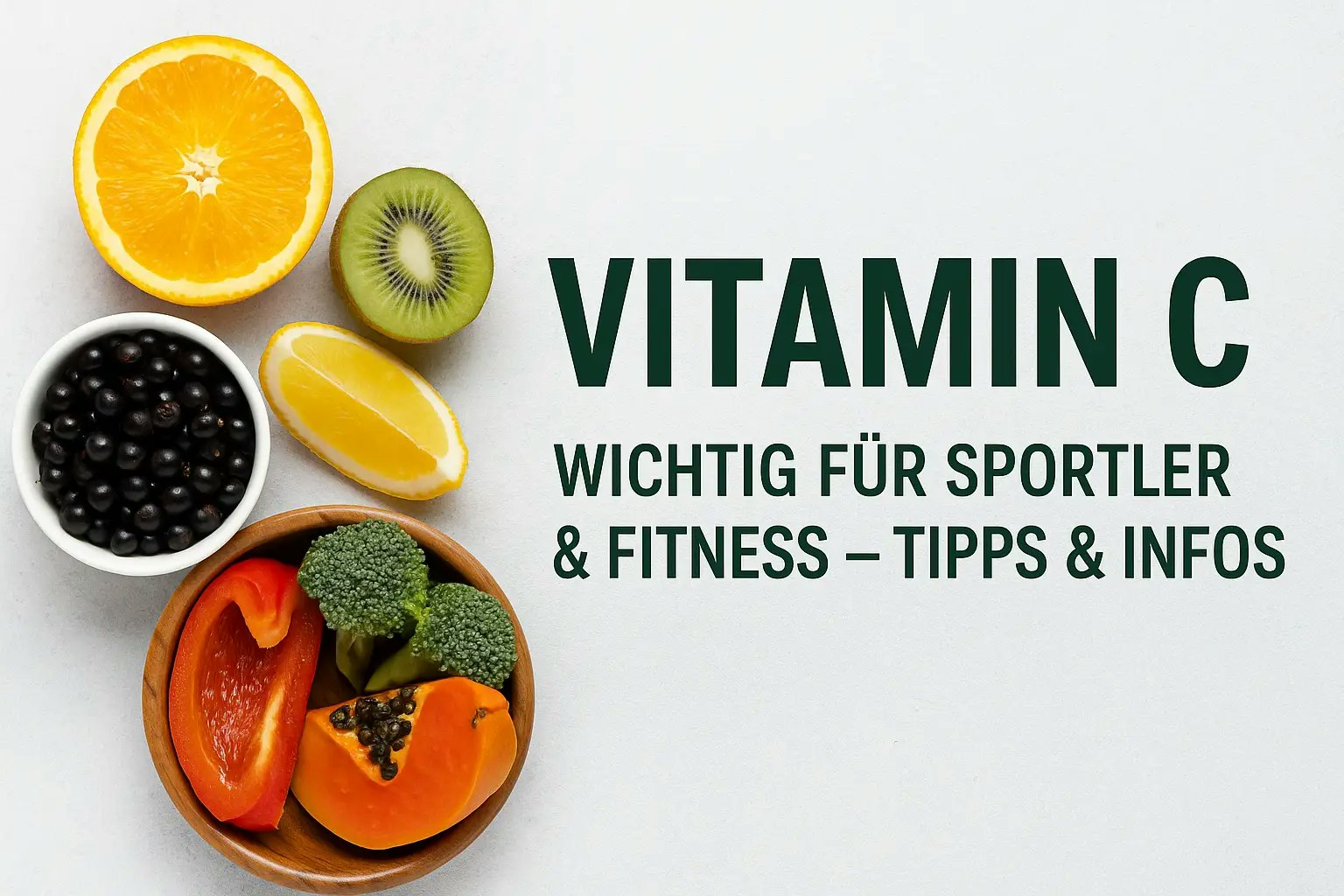 Mehrere Lebensmittel, die Vitamin C enthalten.
