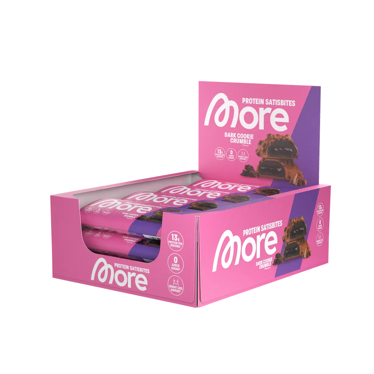 Bild von der Verpackung der More Protein Satisbite Dark Cookie Crumble