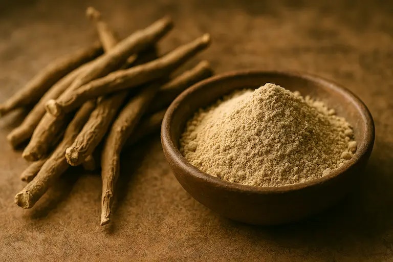 Ashwagandha Wurzel und Pulver als Supplement für Fitness