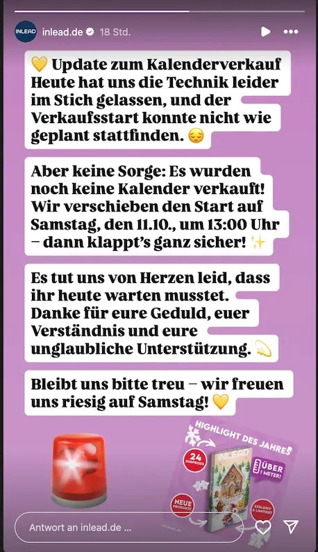 Instagram Story von INLEAD nach dem Release des Adventskalender