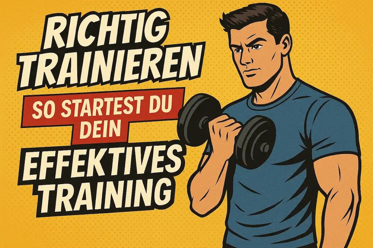 Zeichnung von einem trainierten Mann mit einer Kurzhantel.