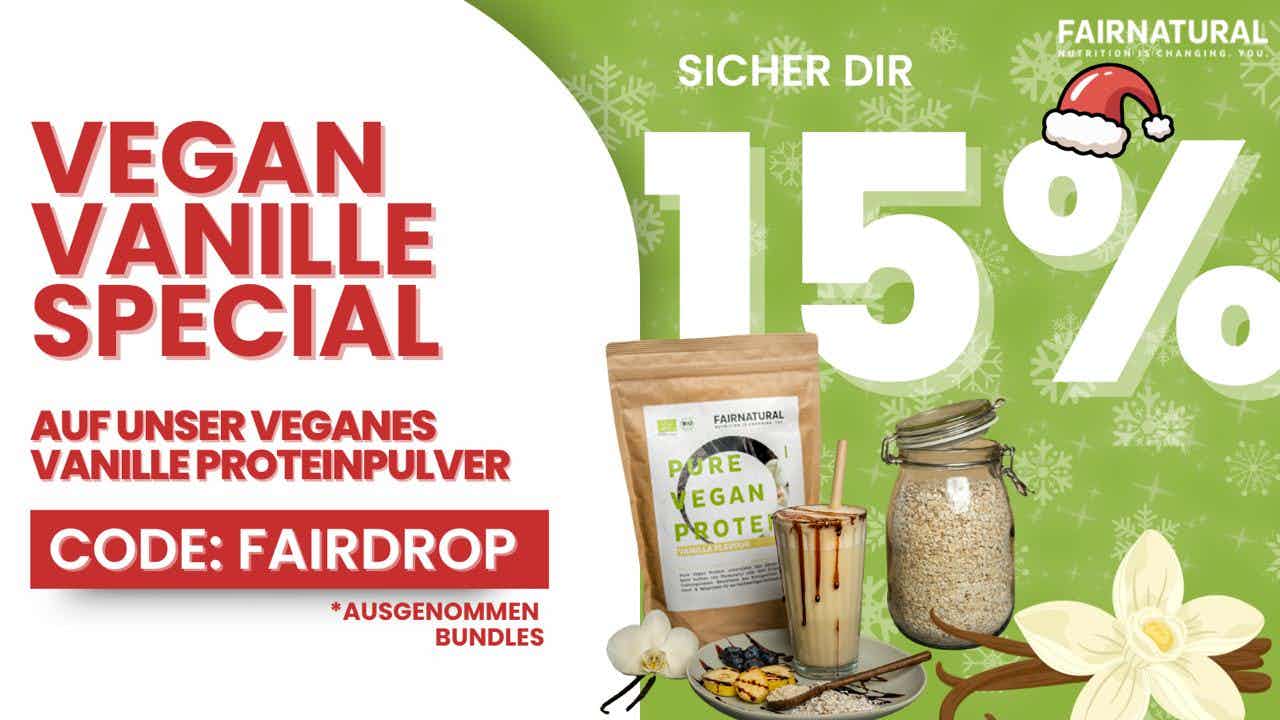 15% auf veganes Vanille Proteinpulver bei Fairnatural