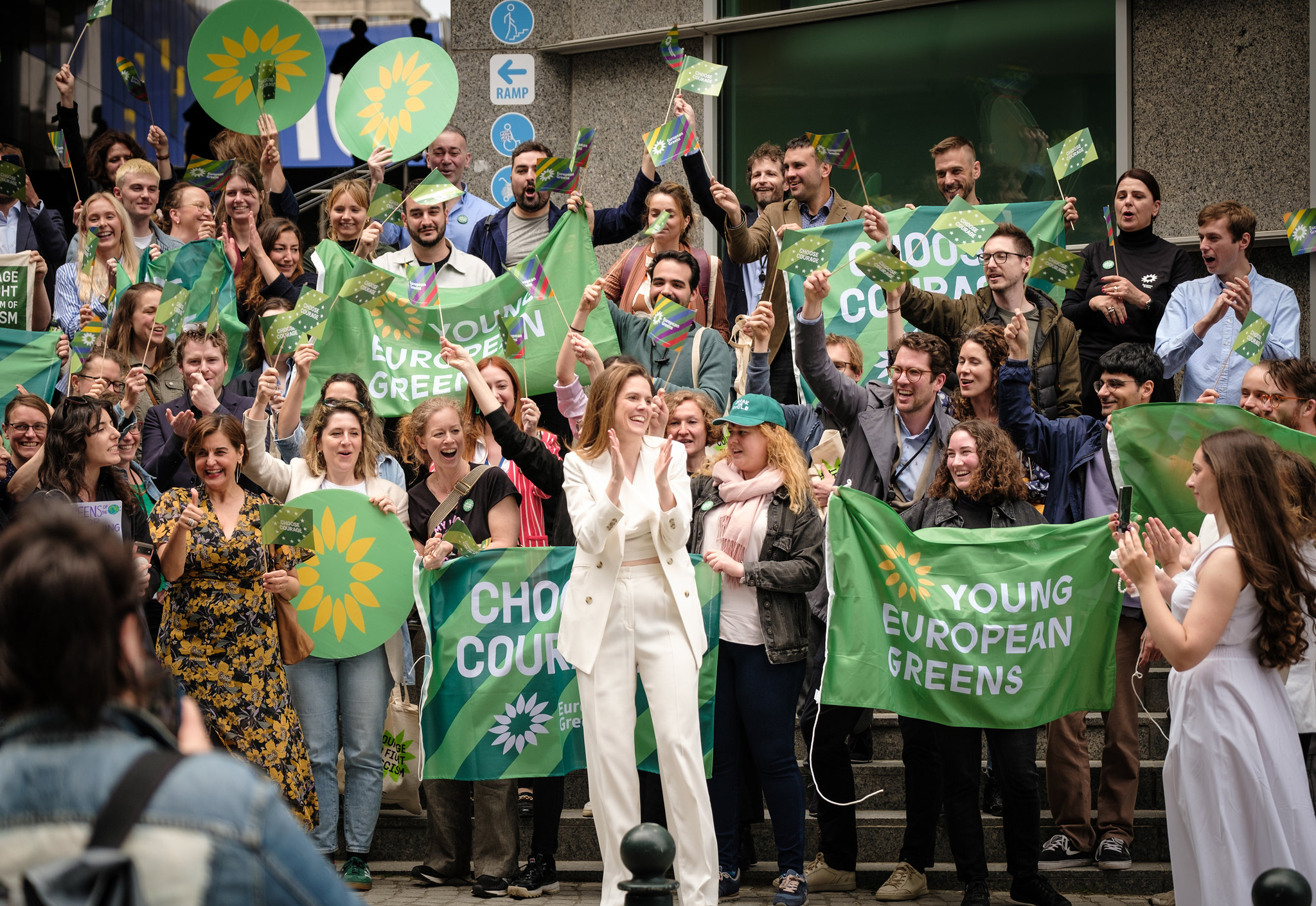 Terry arrives in the European Parliament for the debate surrounded by supporters