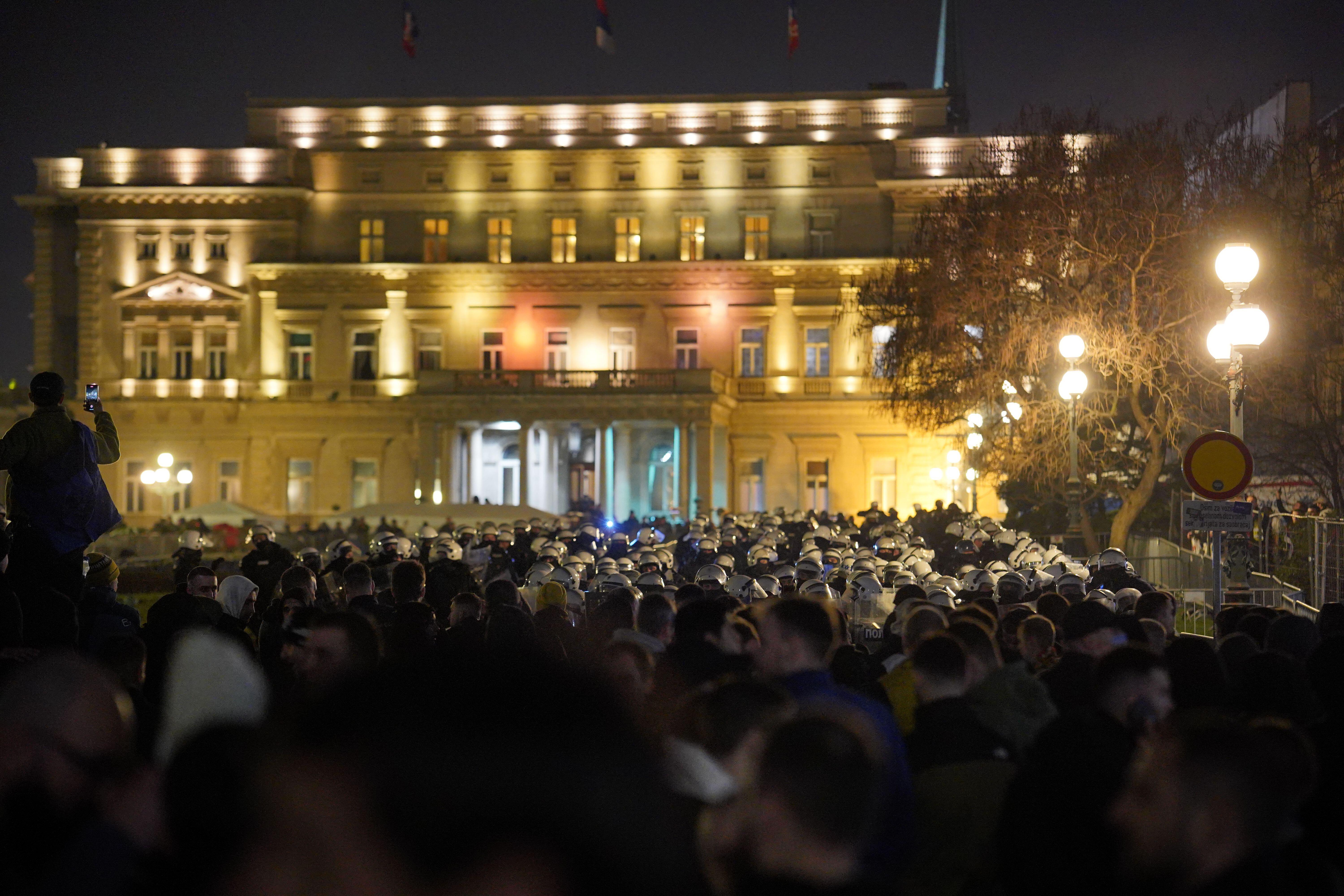 Police forces are deployed on the streets on March 15, 2025 in Belgrade, Serbia. Most of them are in front of the Serbian Parliament nad Park Pionirski. Photo: Dejan Rakita/PIXSELL Credit: Pixsell/Alamy Live News