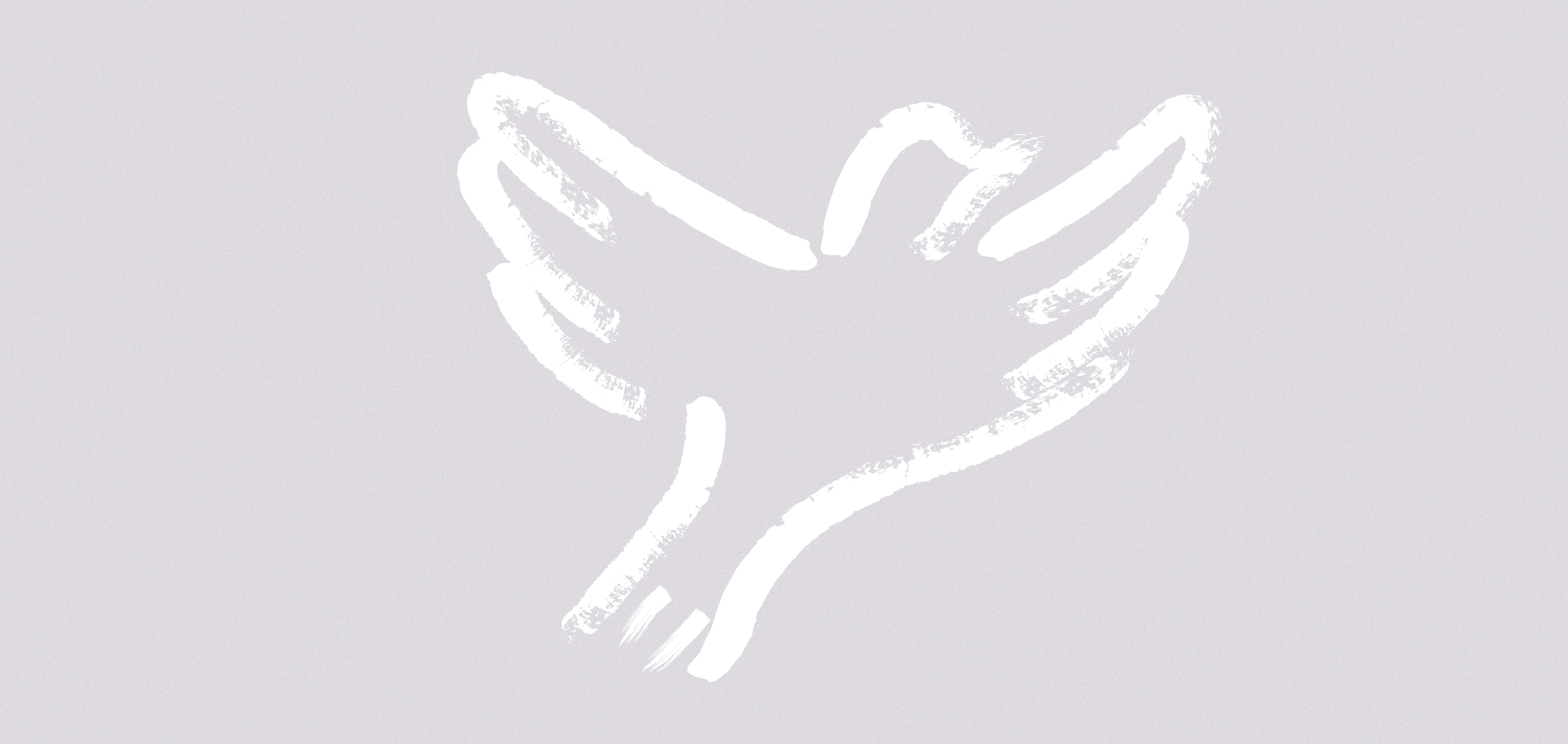 Grey background with an illustration of a dove in white brush strokes