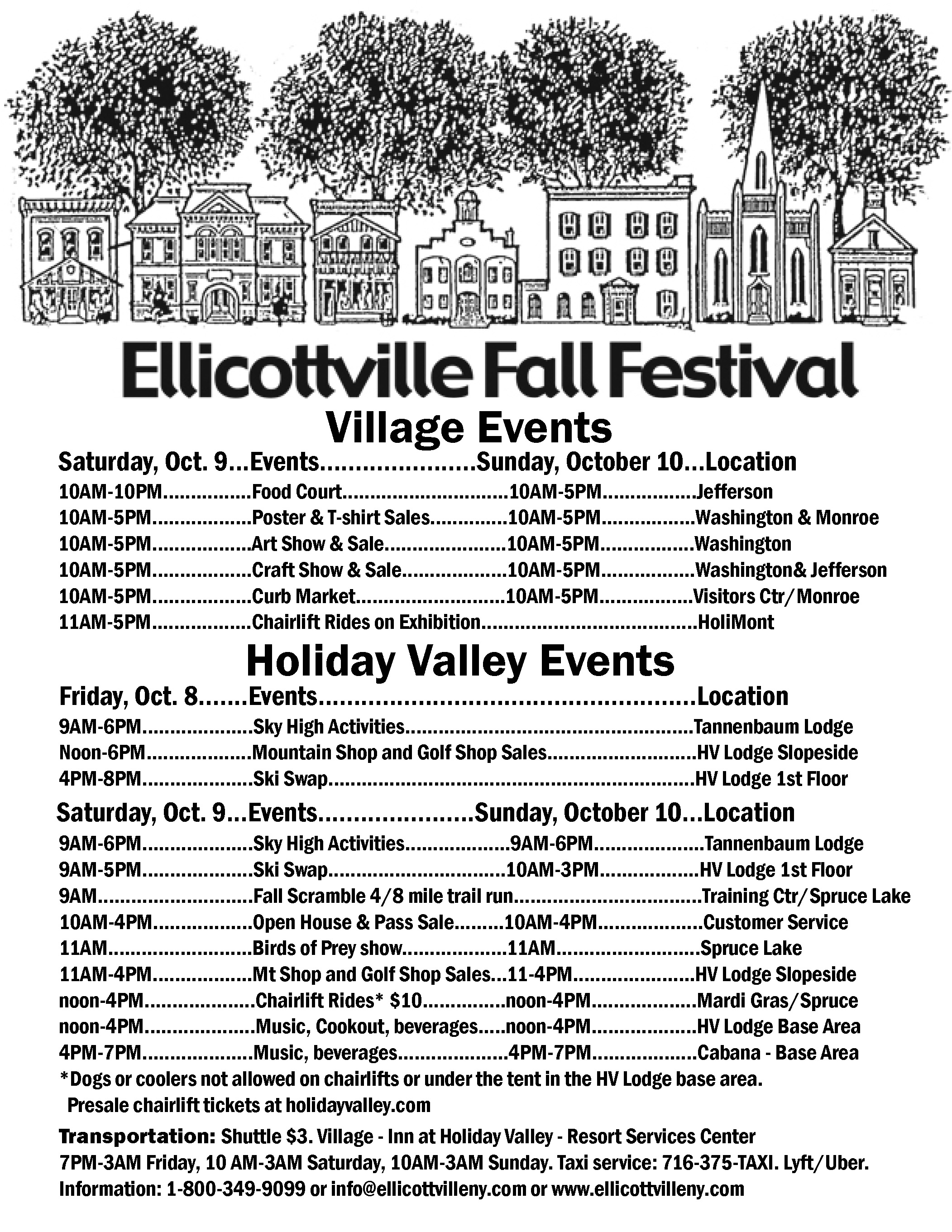 Ellicottville Fall Festival October 10, 2021 Music, Ski Swap, Art and