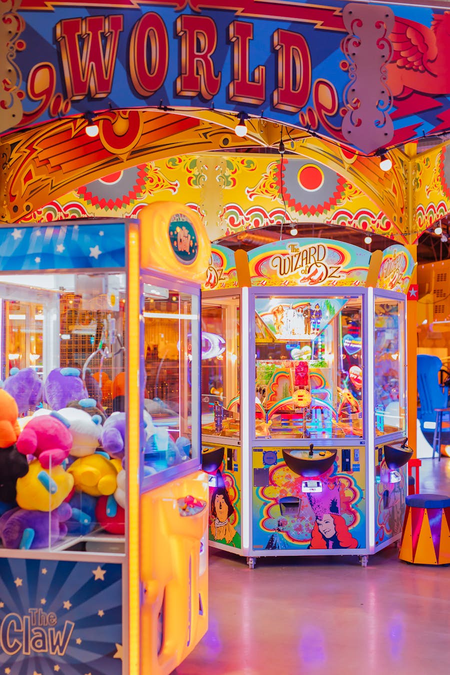Claw machines in arcade area