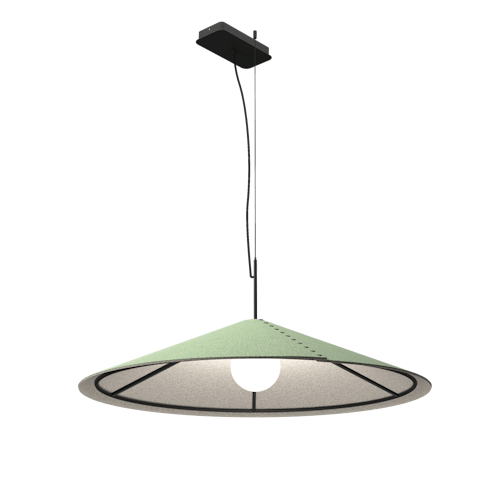 BuzziCone 133: Exterior BuzziFabric Jade, Interior BuzziFelt Offwhite acoustic lighting