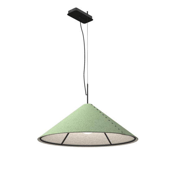 BuzziCone 102: Exterior BuzziFabric Jade, Interior BuzziFelt Offwhite acoustic lighting