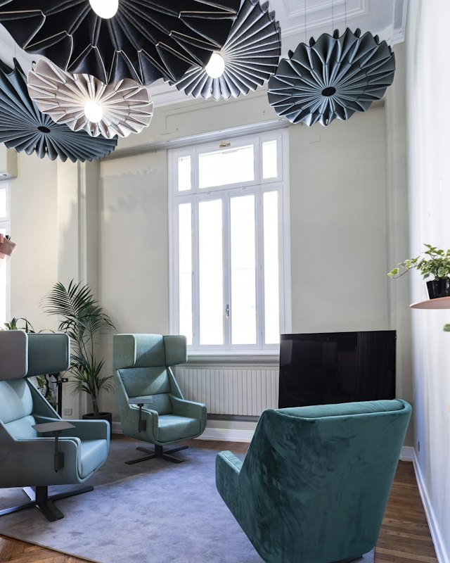 BuzziPleat Light, sculptural acoustic pendant lighting | BuzziSpace