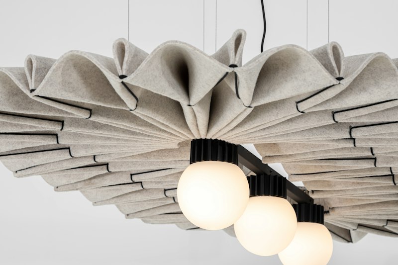 BuzziPleat Light, sculptural acoustic pendant lighting | BuzziSpace