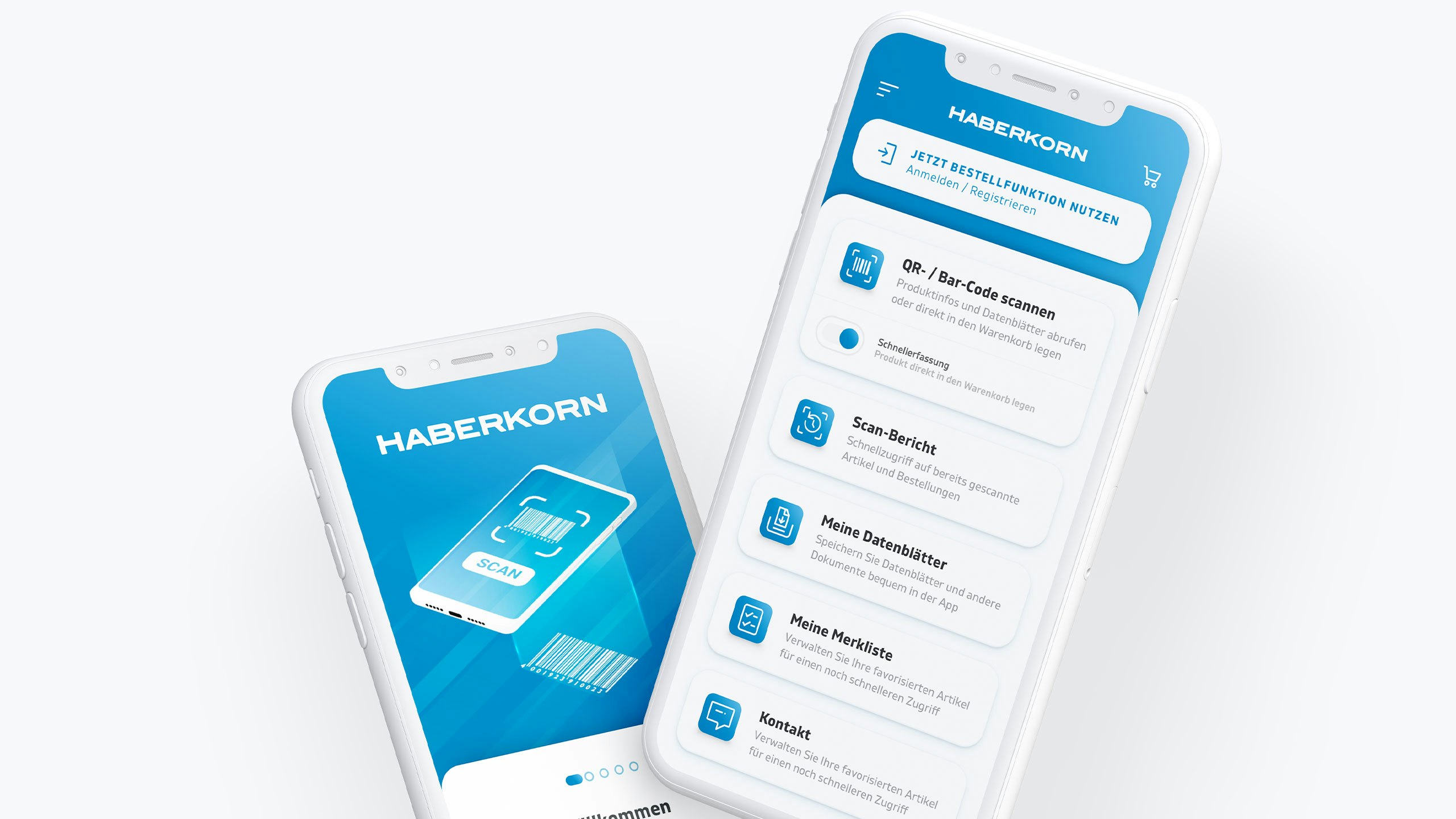 Ein Mockup von zwei mobilen Geräten, die das Design eines neuen Webshops von Haberkorn zeigen