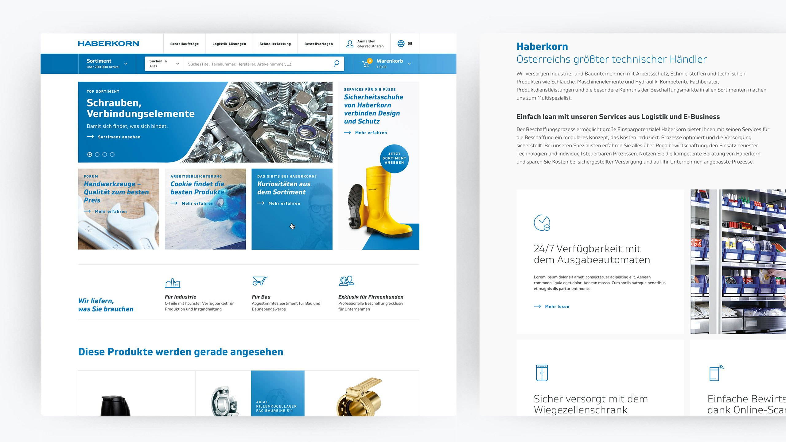 Ein Screenshot der neuen Homepage von Haberkorns Webshop