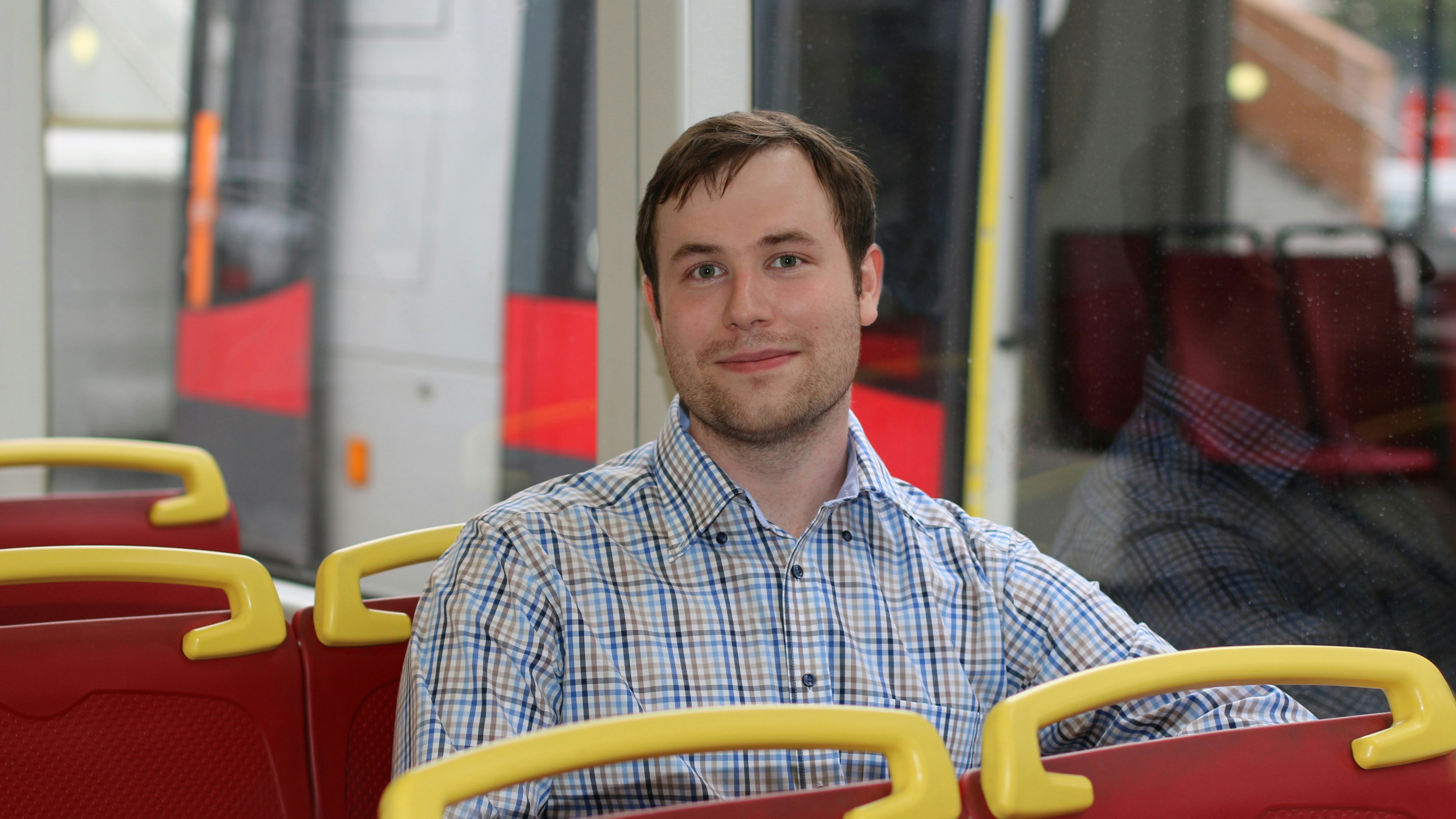 Bernhard sitting in the bus