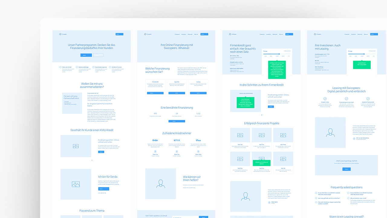 Die Entwicklung der Module für die Website wurden in einem Workshop live und mithilfe eines Wireframe-Kits skizziert.