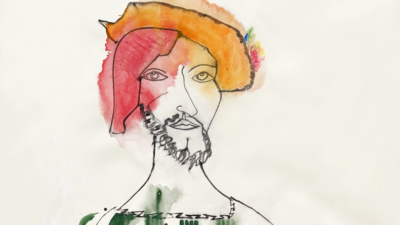 Zeichnung eines Mannes mit Bart.
