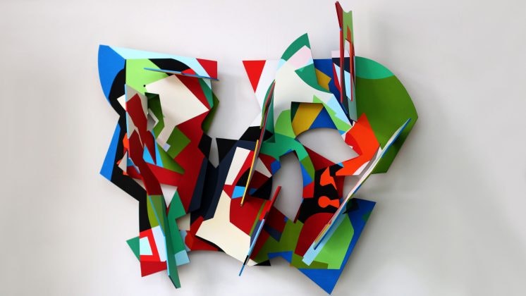 Colourful three dimensional art piece.