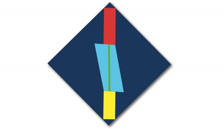 Schilderij van rechthoekige vormen in primaire kleuren