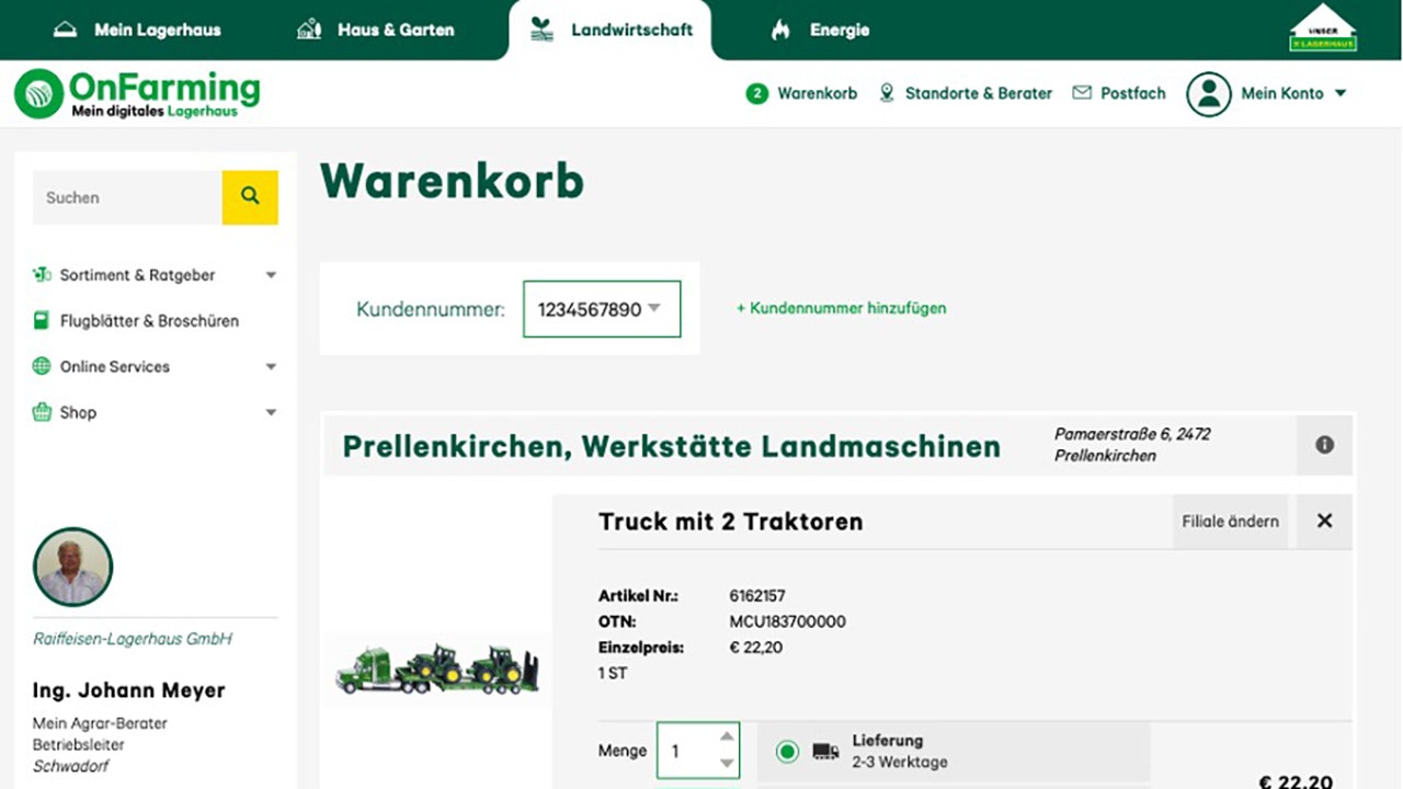 The online store of Lagerhaus can be seen and how easily the desired projects can be added to the shopping cart.