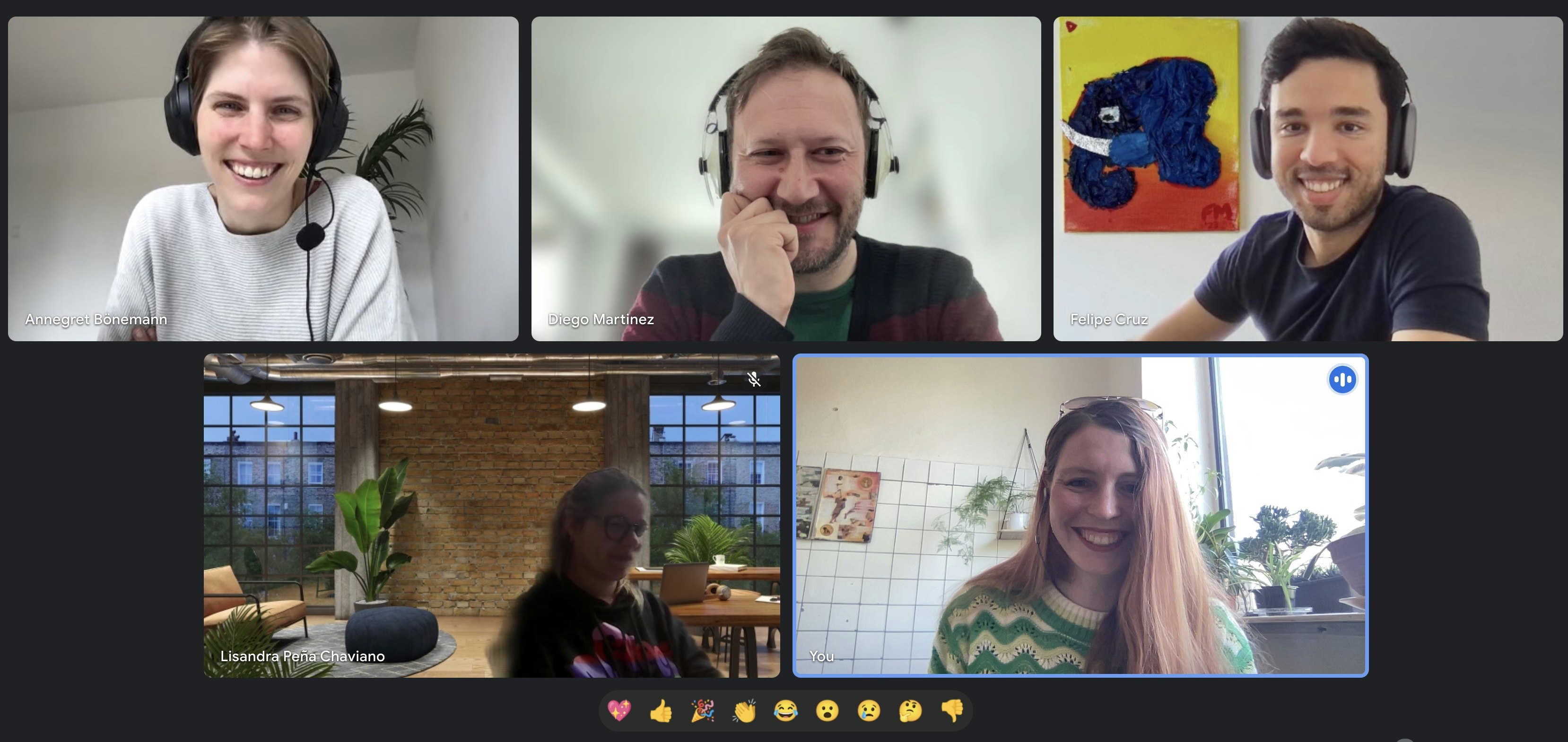 Screenshot from google meet room with 5 people.