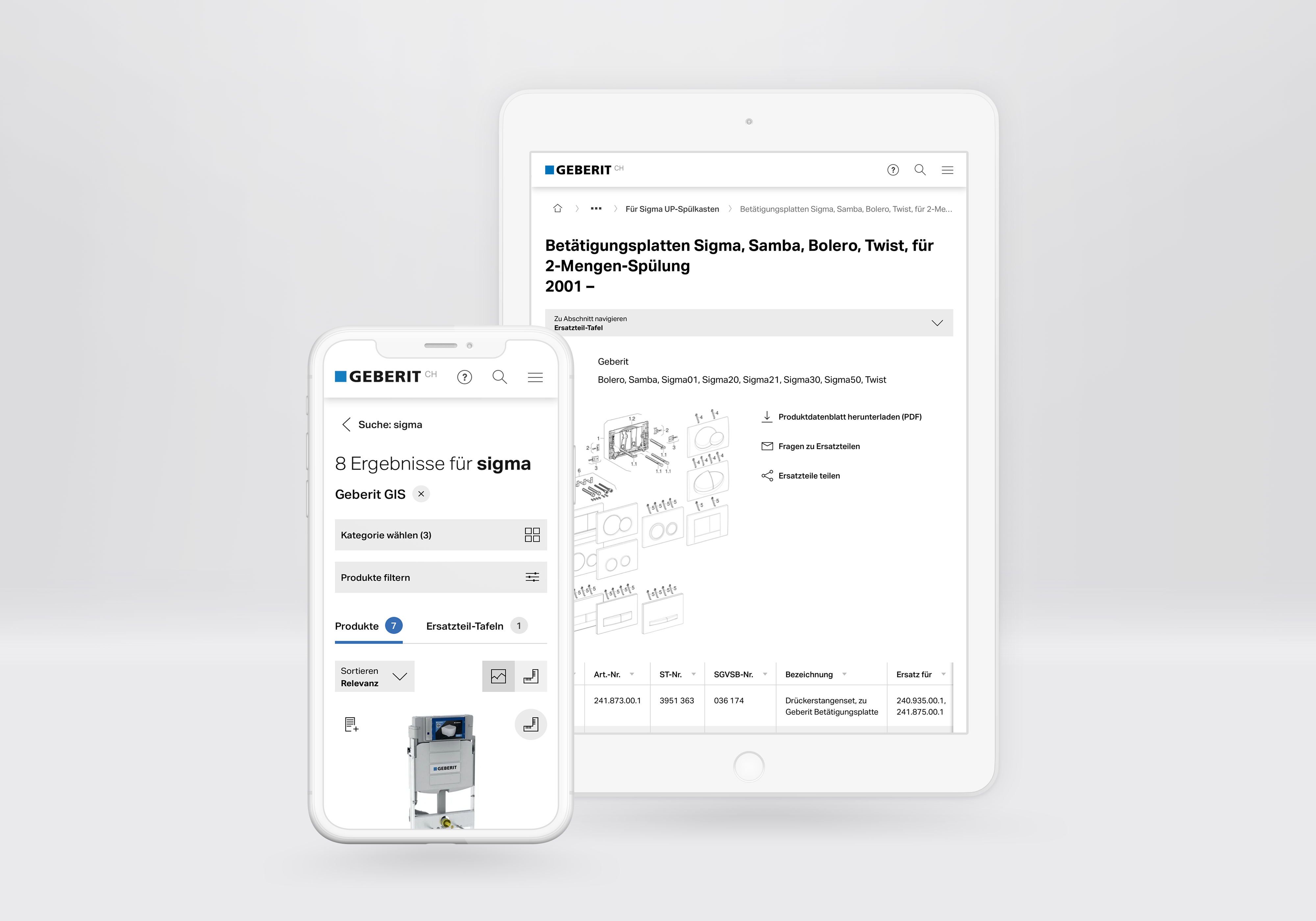 Mobile und Tablet Ansicht des Produktekatalogs