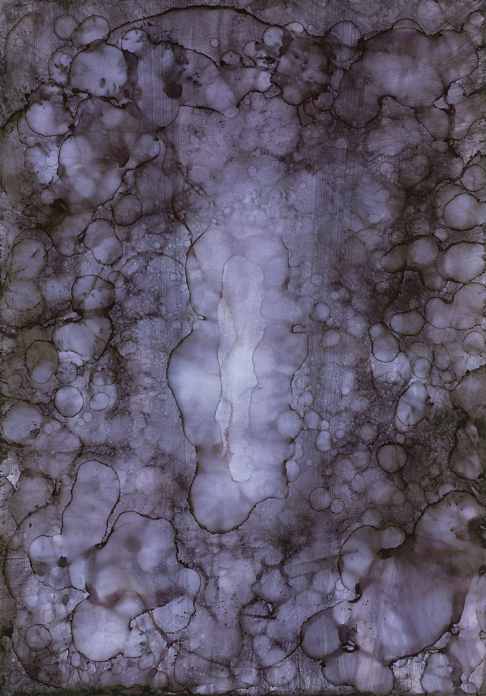 Artwork depicting bluish water droplets against a dark background