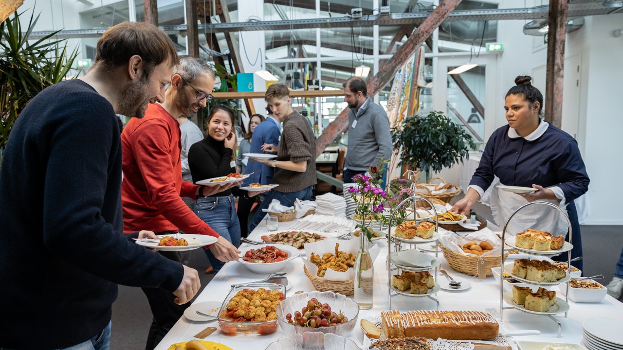 People grabbing breakfast