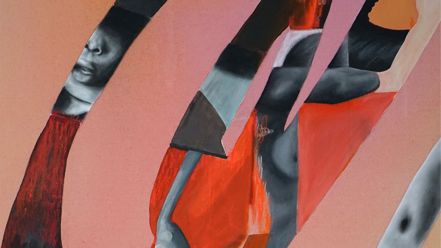 Abstract artwork in red color scheme with female body