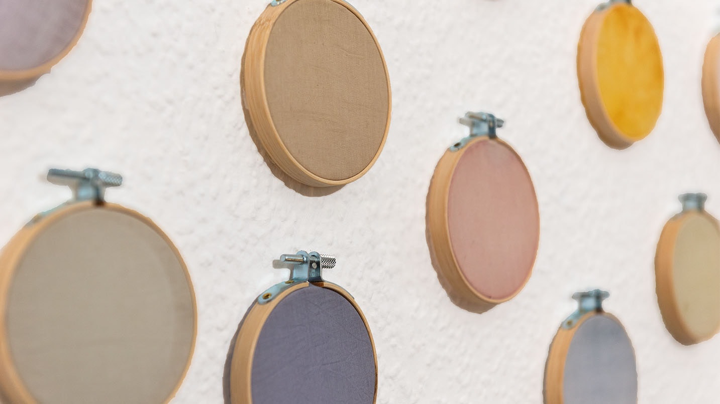 Wall with round art objects