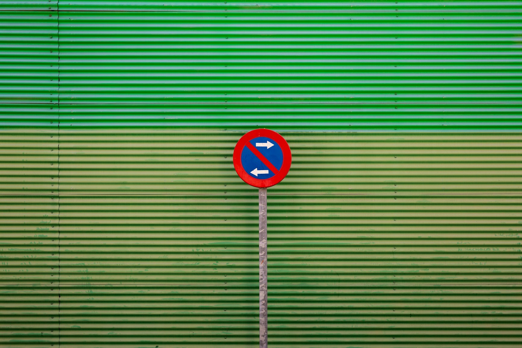 Parkverbotsschild vor grüner wand