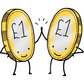 2 drawings of pound coins high fiving each other