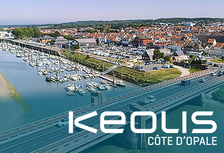 Photo aérienne d'Etaples avec le logo Keolis Côte d'Opale