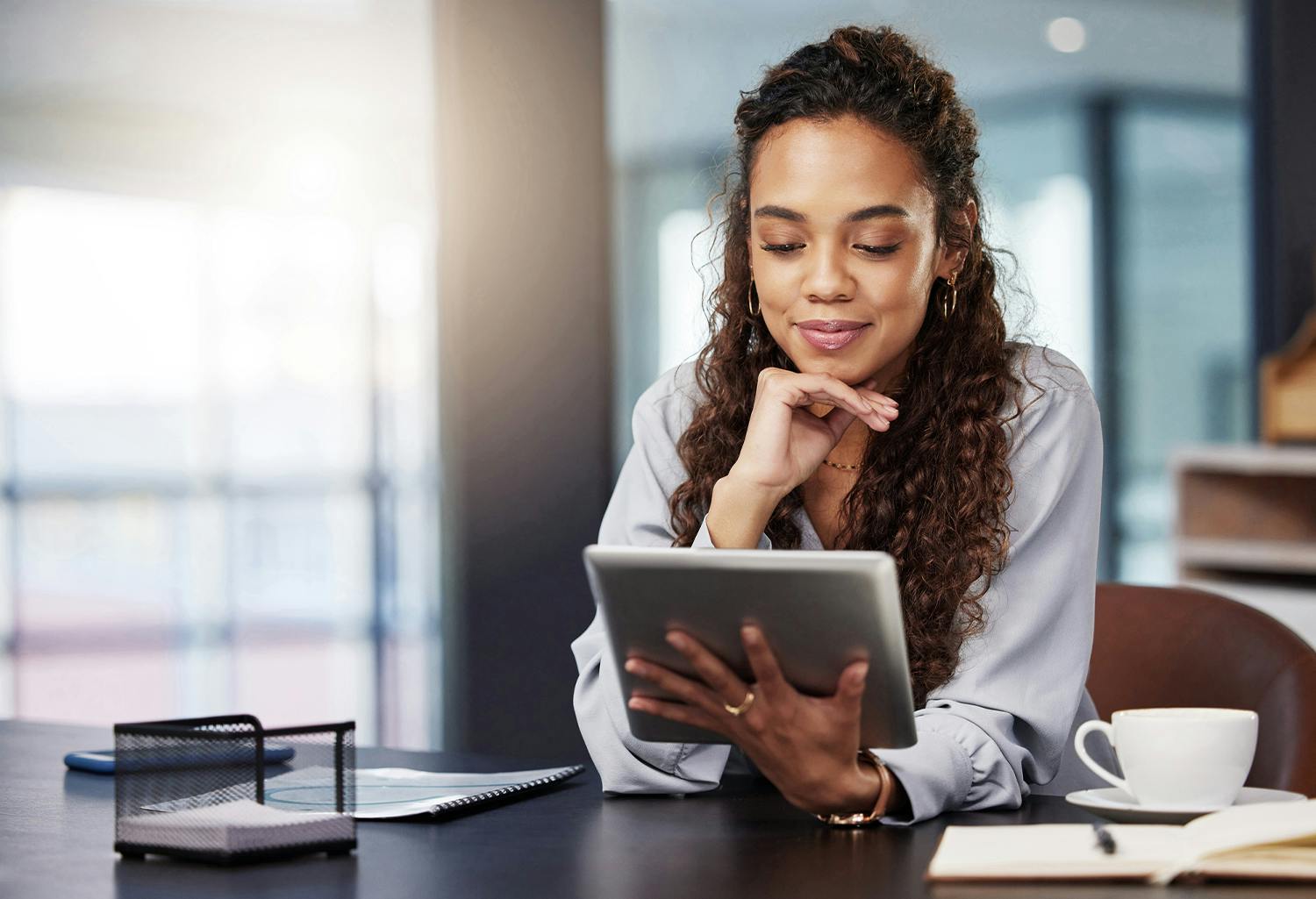 Woman looking at a tablet