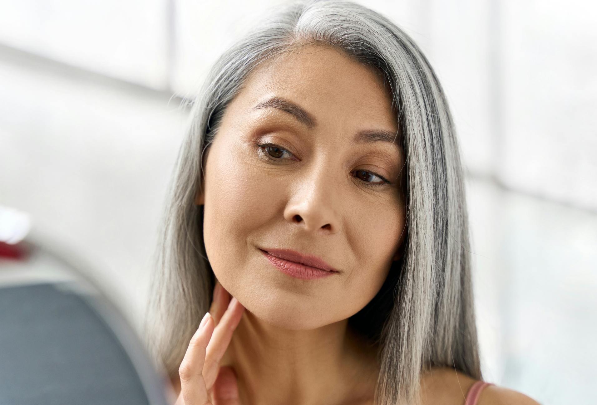 woman with long grey hair