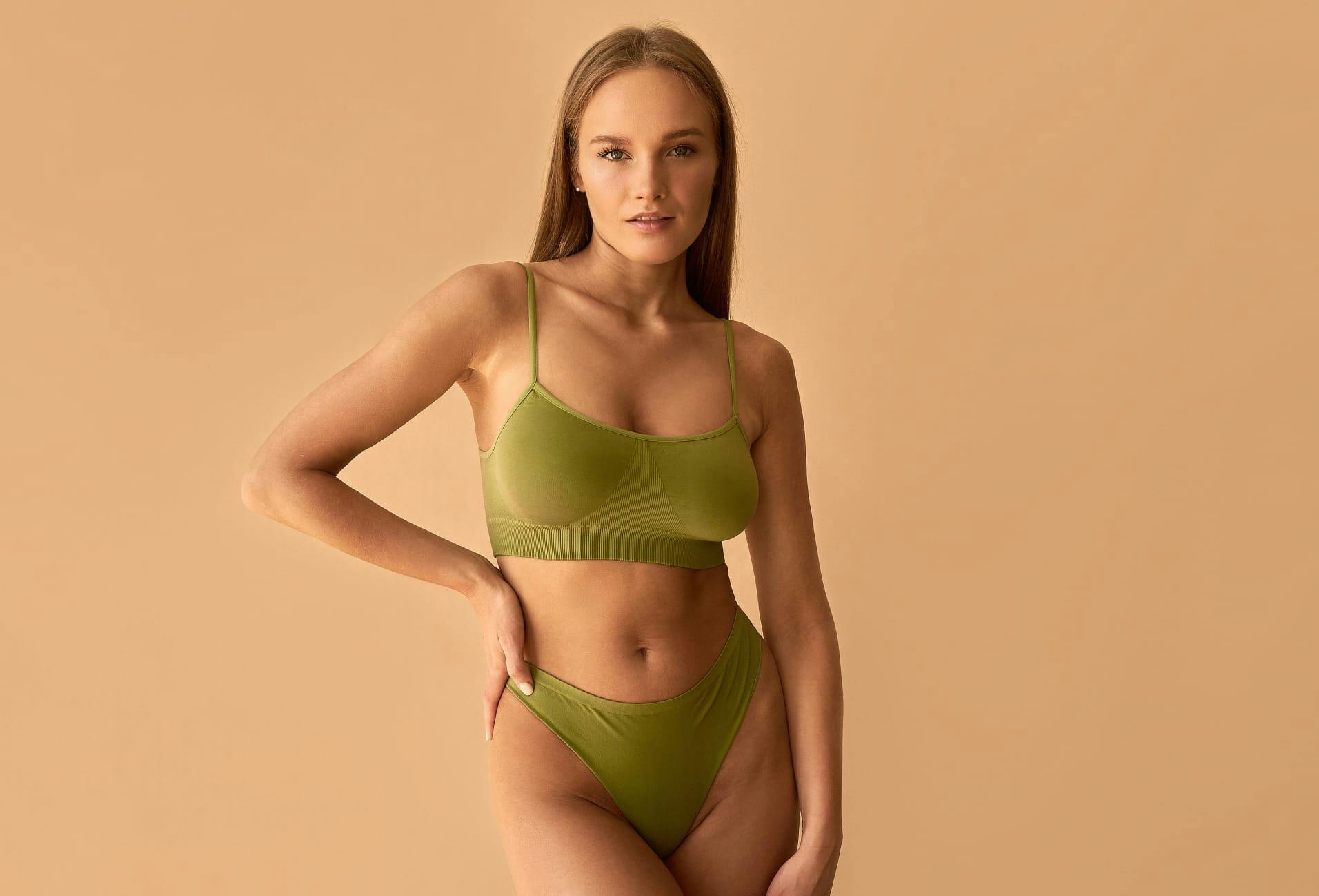 woman in green undergarments